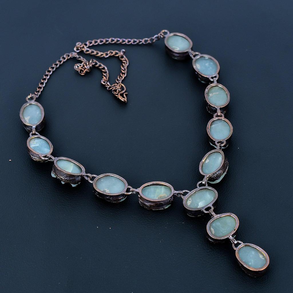 Aquamarine Necklace Handmade Jewelry, Copper Electroformed Necklace Designer Gemstone Jewelry Adjustable Chain Necklace