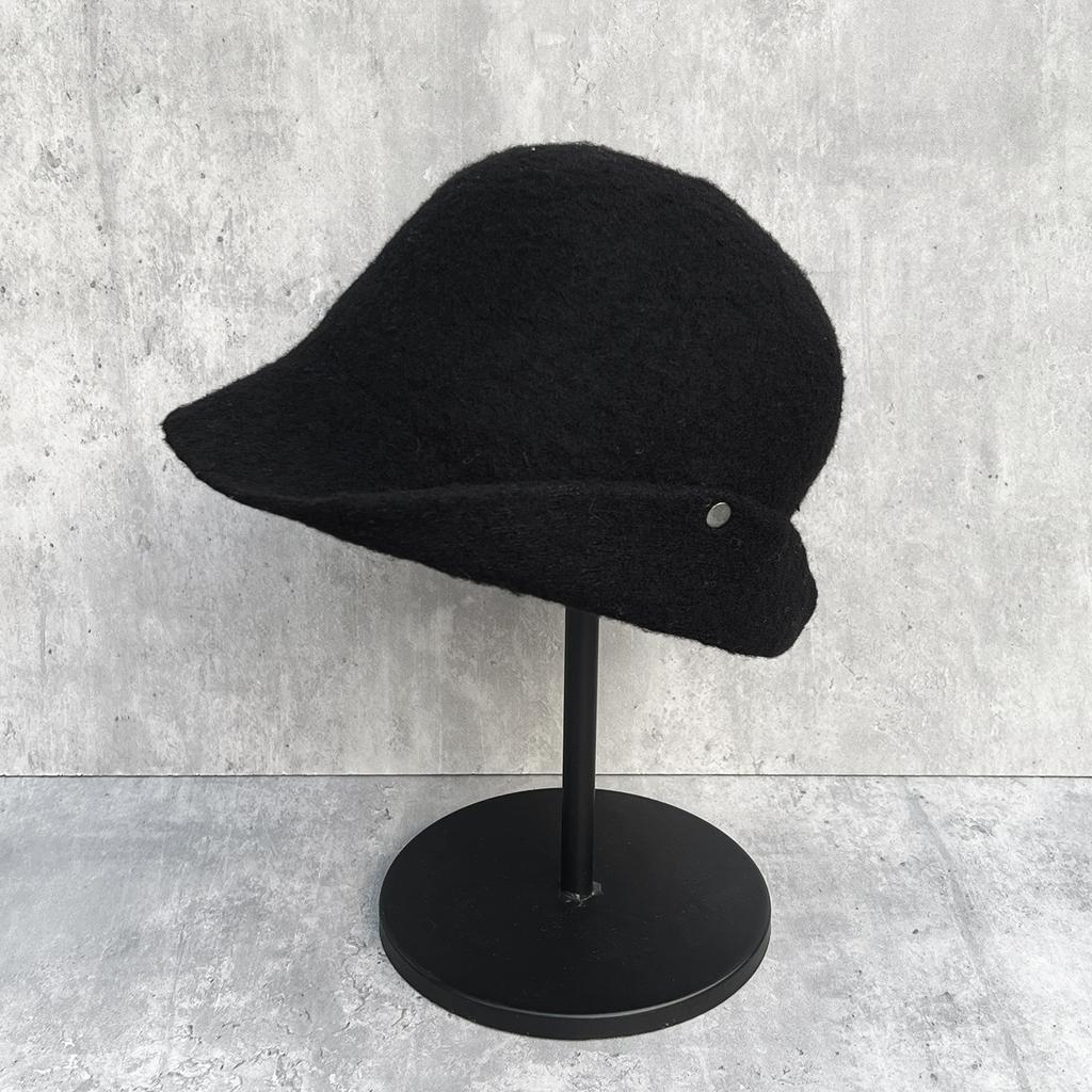 Zhang Jingyi Black Wool Tipped Brim Top Hat Women's Autumn and Winter Warm Versatile Face Small Retro Bucket Hat