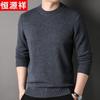 Hengyuanxiang Men's Thickened 100% Pure Wool Round Neck Pullover Sweater