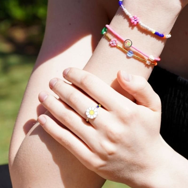 BONBEAU Multi Charms Simple Beads Bracelet Smile Charm Layered Bead Bracelet 3 Colors