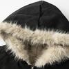 Men's Retro Fleece-Lined Faux Fur Collar Jacket Autumn Winter Loose Fit Sports Hooded Parka Padded Jacket