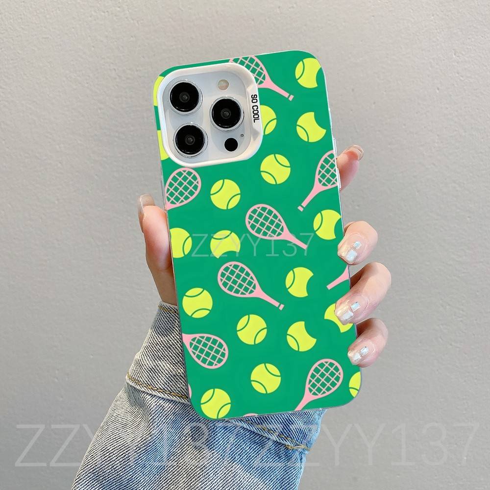

Tennis Print Sports Phone Case For iPhone 16,15,14,13,12,11,8,7,Pro,Max,Plus,Mini,XS,SE White Candy Matte Shockproof Cover iPhone12PRO