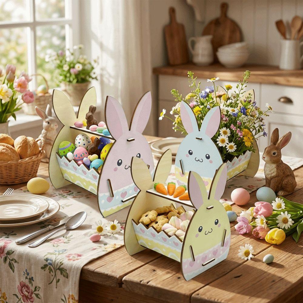 Semi-Open Frame Rabbit Storage Box DIY Paint Candy Storage Basket Bunny Decor Box Home Decoration