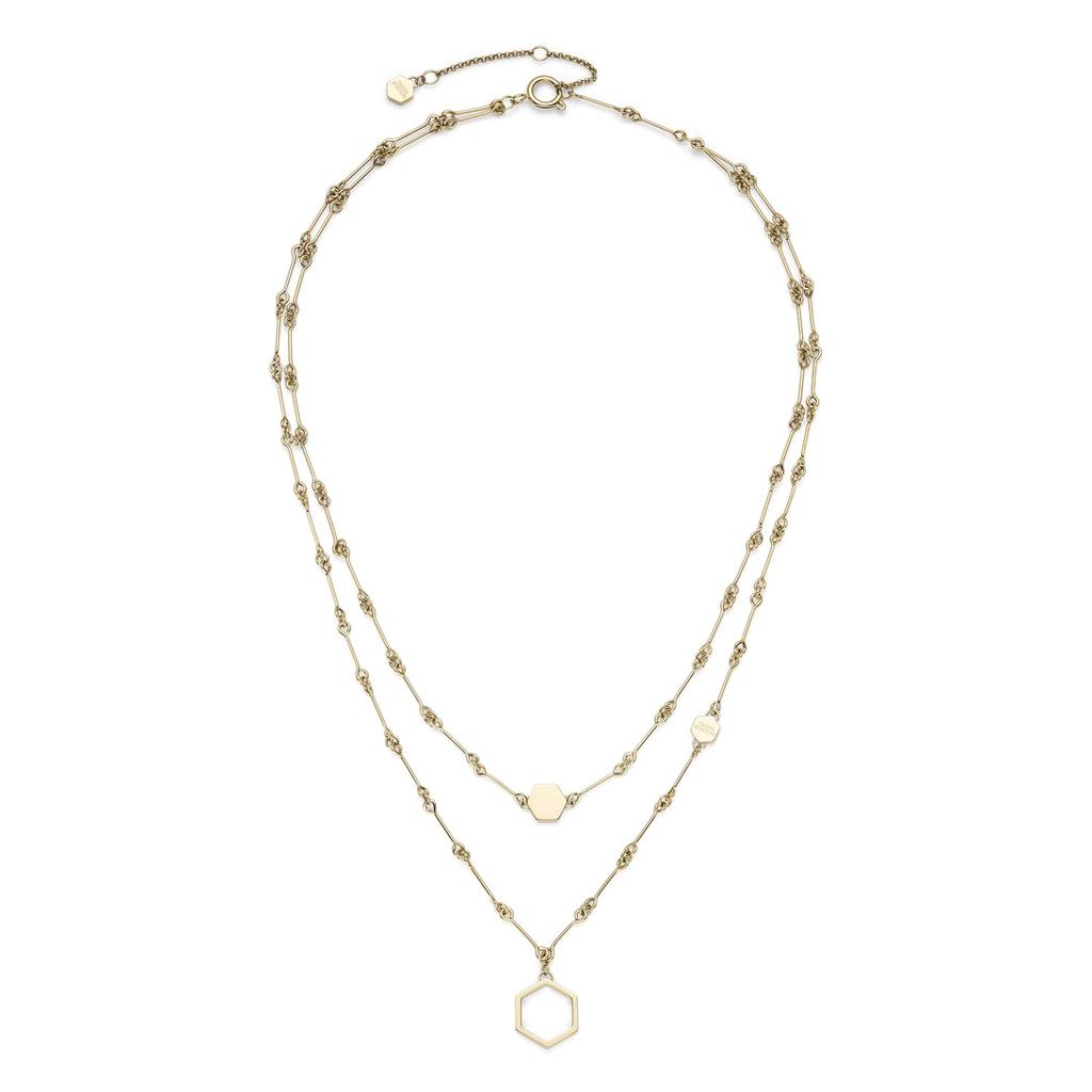 Olivia Burton Signature Honeycomb Classic Double Chain Gold Necklace Women's (24100306)