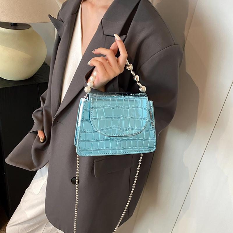 Pearl Simulated Fashion Decoration Crocodile Pattern Women Casual Square Bag