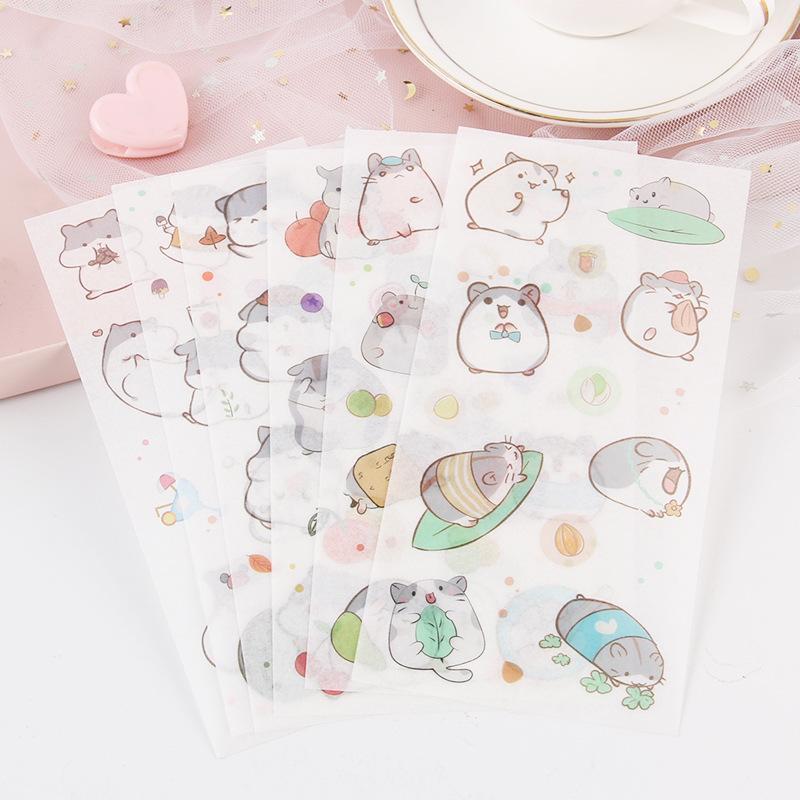 6sheets/set Cute Stickers Flower Cat Butterfly Washi Paper Stickers Pack Scrapbooking Supplies Japanese Kawaii Stationery