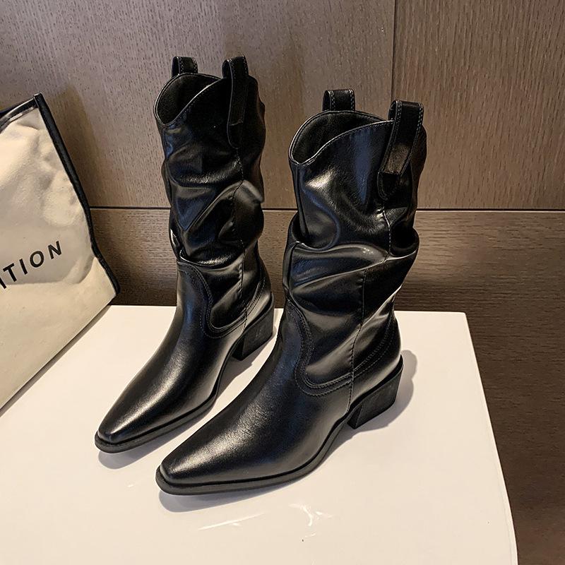 Fashion Casual Thick Heel Martin Boots Women's Autumn and Winter New Long Boots Thick-soled Comfortable Knight Boots Pointed Mid Boots