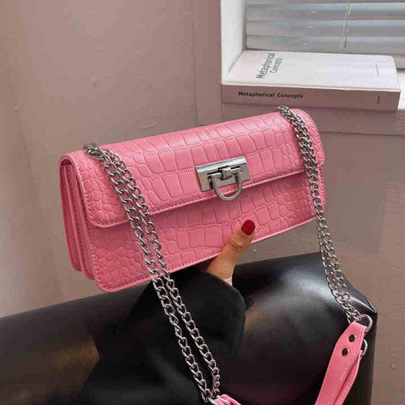 

French Pink Shoulder Bag for Women Versatile Chain Underarm Bags 2026 New Spring Texture Ste Pattern Crossbody Bag Trend (20cm<Max Length<30cm) рожевий