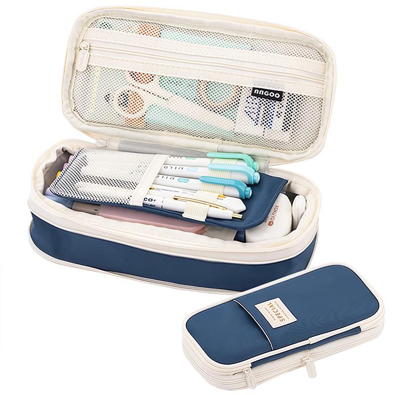 Double-Layer Macaron Pencil Case with Large Capacity and Double Zipper