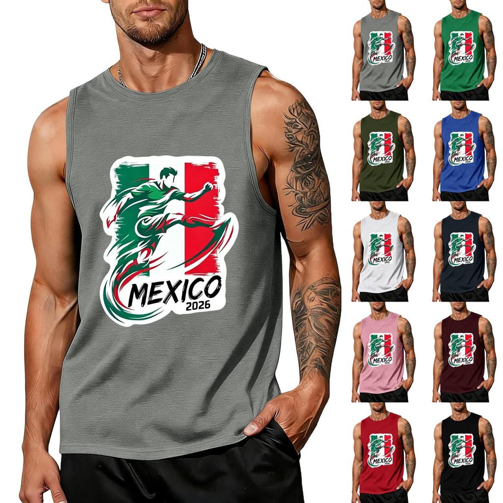 Men Sleeveless Tank Top Soccer Player Graphic Print Athletic Sportswear Casual Summer Shirt for Outdoor Activities Gym Training