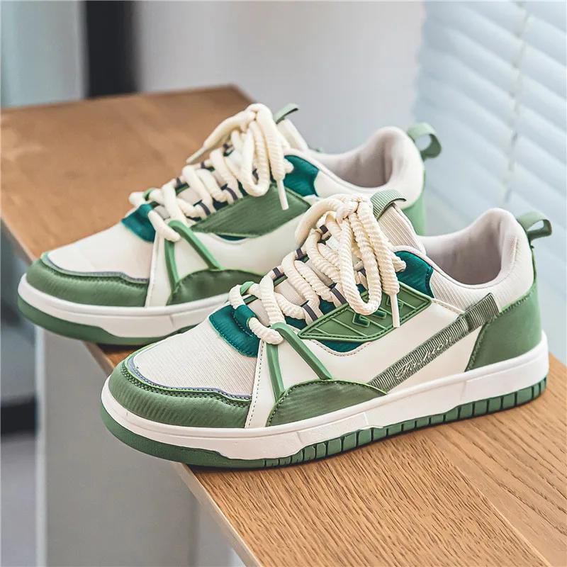 2024 Men's Trendy Versatile Vulcanized Shoes Personalized New Lace Up Sports Shoes, Green Canvas Casual Shoes Designer Shoes Men