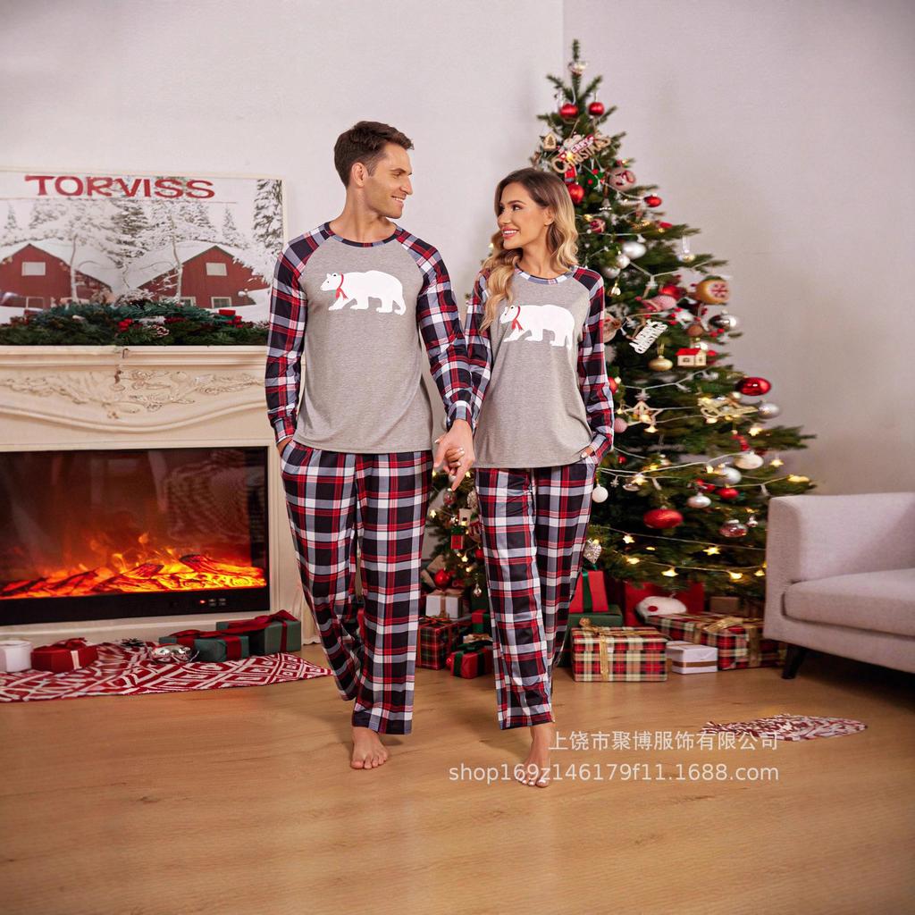Herbst und Winter Europäische und amerikanische Loungewear langärmelige Hose bedrucktes Einteiler-Set für Herren und Damen Pyjama lässiger Stil