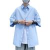 Men's Short Sleeve Button Shirt Men's Loose Casual Short-Sleeve Collared Shirt Pocket Loose-Fit Top