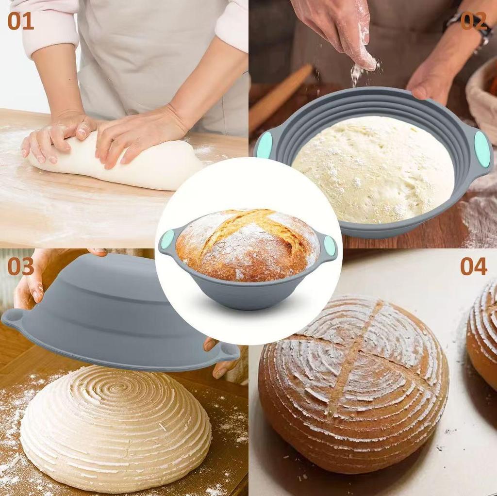 European Style Silicone Bread Fermentation Basket, Foldable Imitation Rattan Dough Fermentation Bowl.