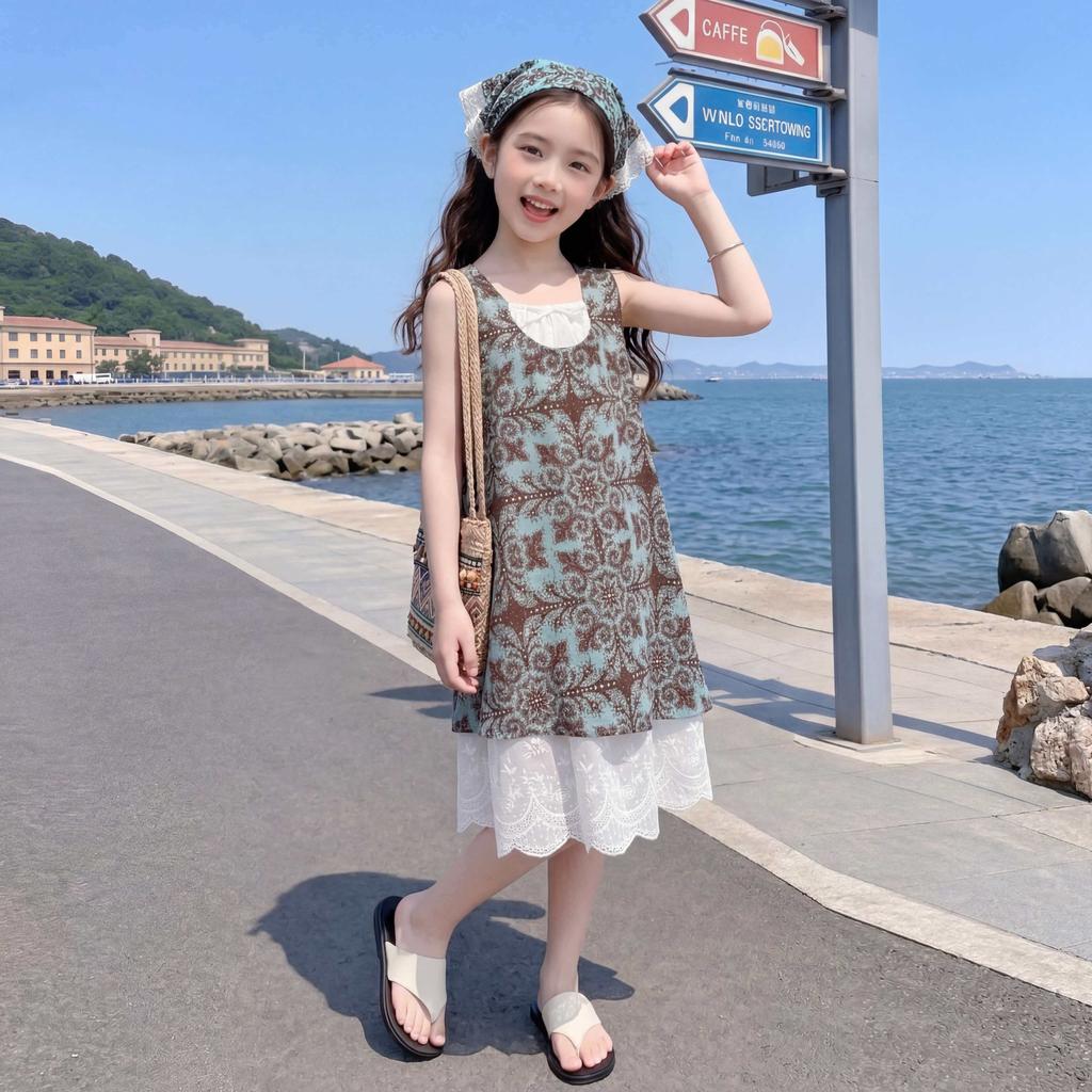 Girls' Princess Skirt Summer 2026 New Fashionable Large Children's Strap Dress Children's Summer Forest Style Countryside Style Skirt