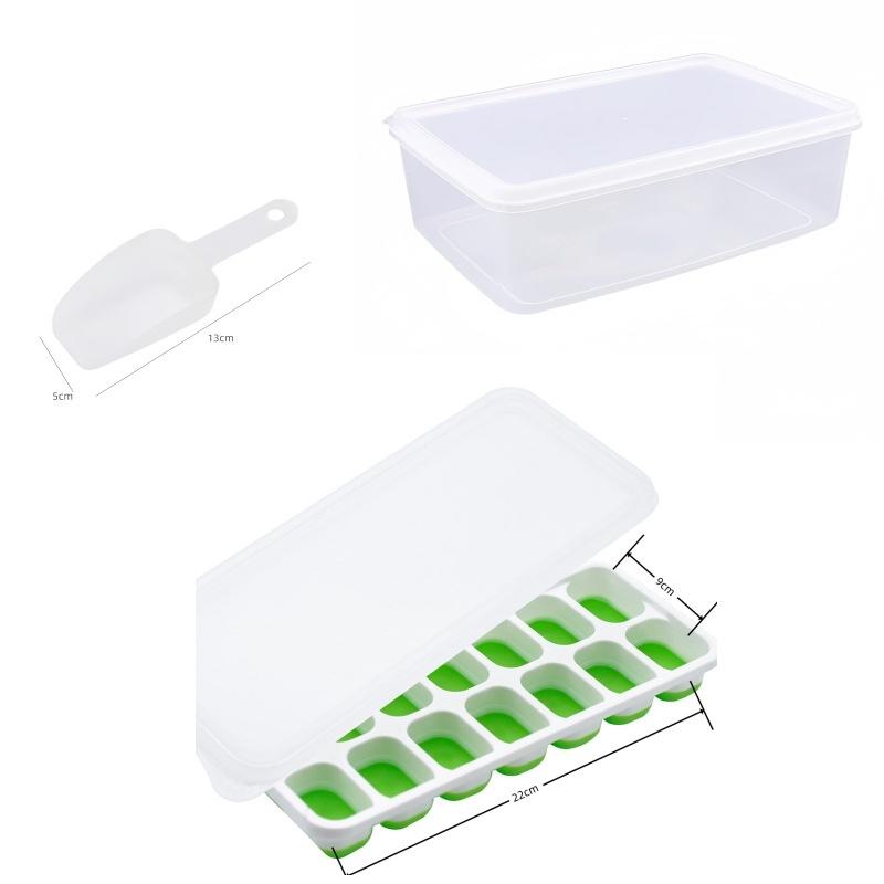 14-Cell Ice Tray With Ice Scoop Set Silicone Ice Cube Tray With Lid And Bin
