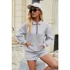Womens Solid Long Sleeve Sweatshirt With Pockets Shorts Two Piece Casual Set