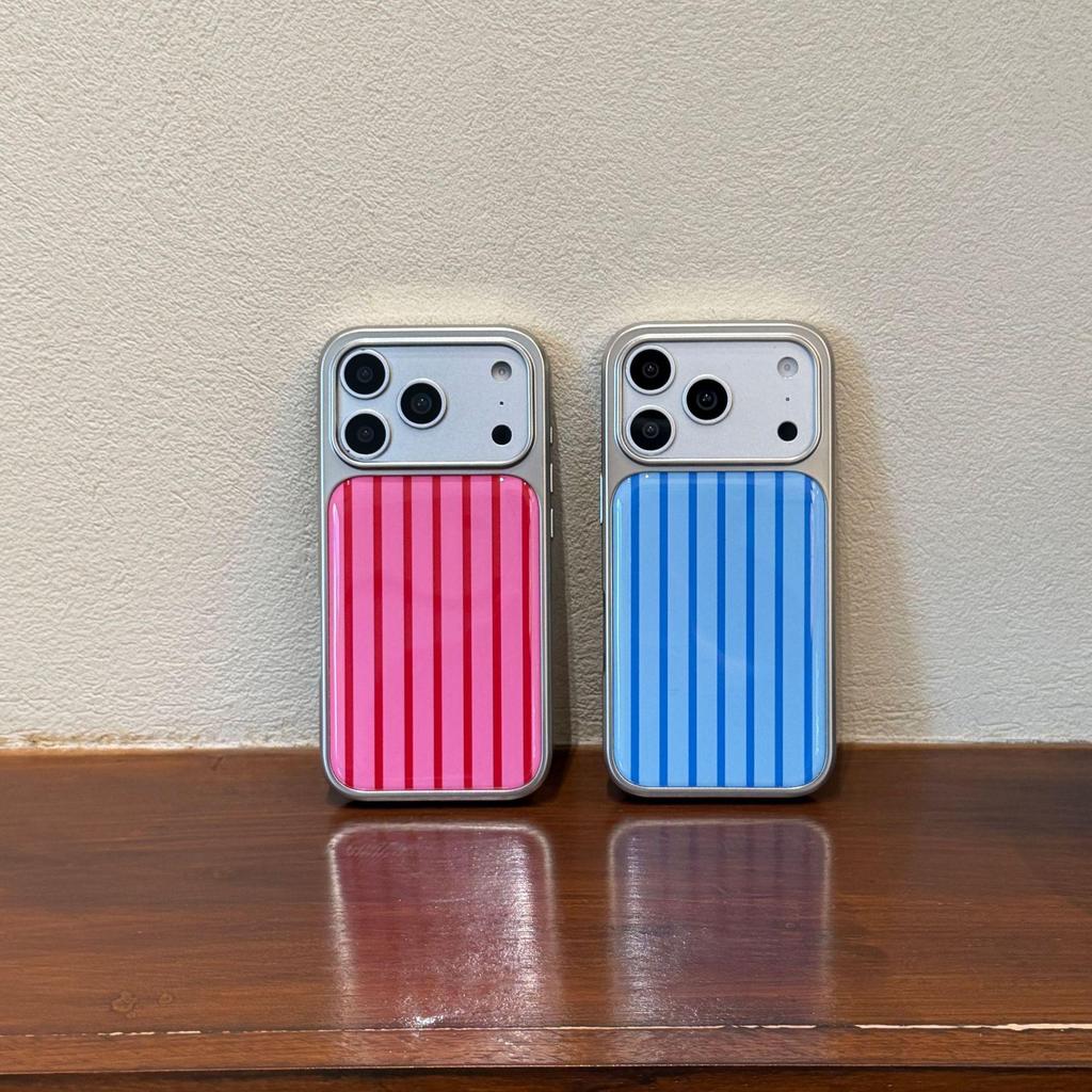 Niche Simple Color Block Stripes Case for iPhone 14/15/16/17 Pro Max