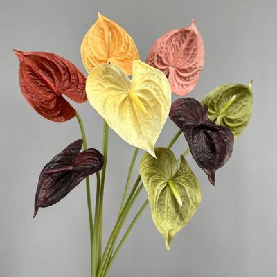 PU Weiße Anthurie Flamingo Künstliche Blumen für Heimdekoration und Hochzeitsarrangements