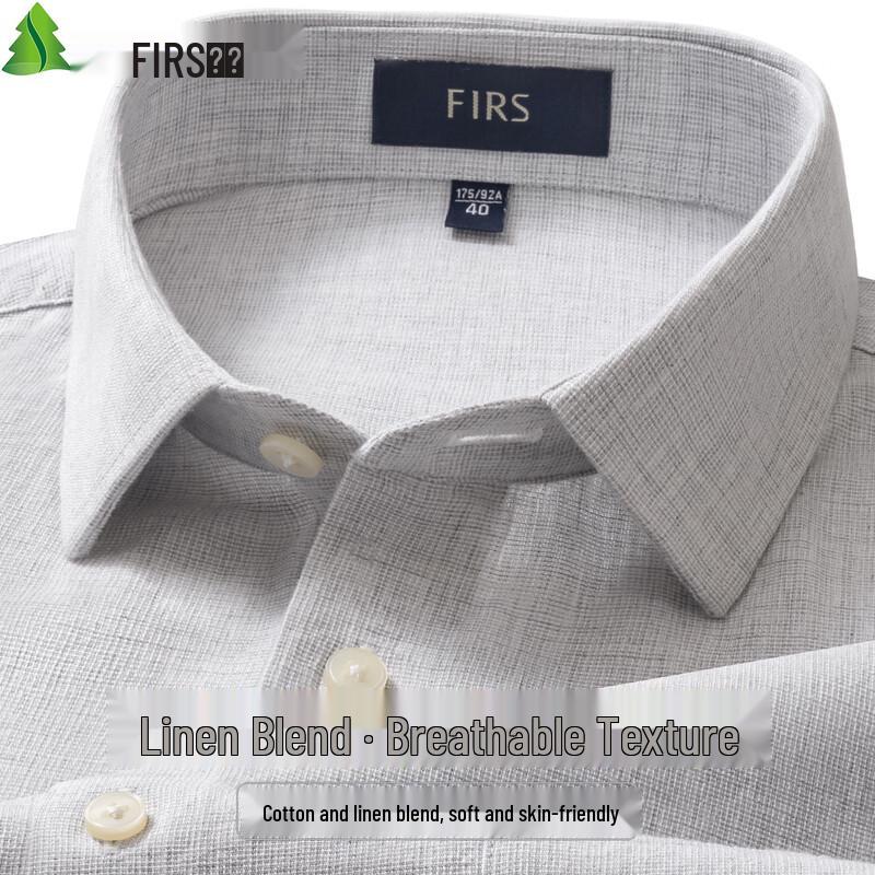 Мужская повседневная рубашка FIRS с длинным рукавом из смесовой льняной ткани 43