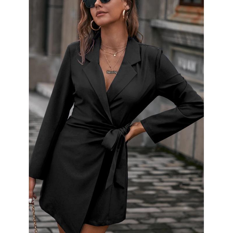 2024 European & American Fall/Winter Lace-Up Waist-Defining Candy Color Mid-Length Loose Suit Jacket