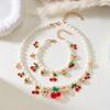 Collier Élégant avec Breloque Cœur Collier Ras-du-cou Doux Perle Nouveau Collier Cerise Fruit Bijoux Femme
