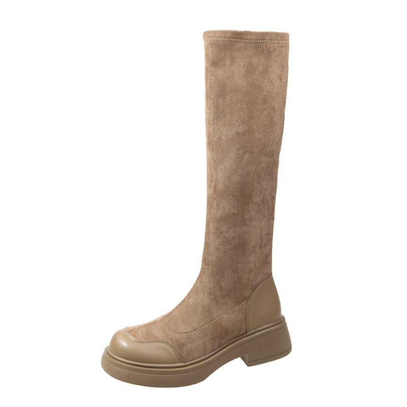 

2024 new autumn and winter thin elastic socks boots flat boots female French small man but knee thick-soled knight 40 хакі