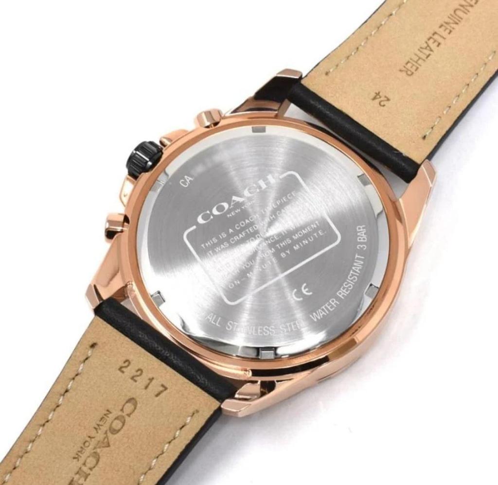 Coach Orologio Cronografo Kent Quadrante Oro Rosa Cinturino in Pelle Nera da Uomo - 14602559