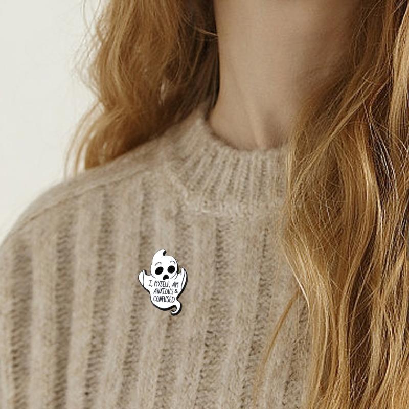 10Pcs Halloween Ghostly Brooch Lapel Pin Decorative Metal Brooch Pin For Halloween Costume Jackets Bag Decoration