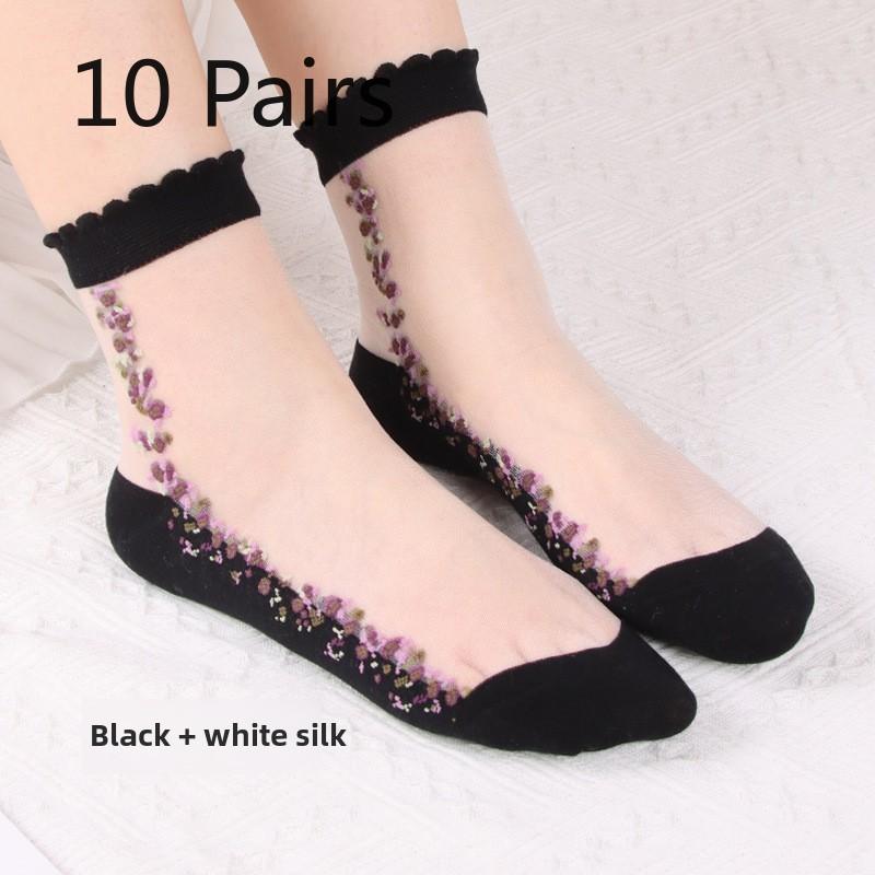 10 Pairs Spring and Summer Crystal Stockings Cool Clear Glass Stockings Women's Short Socks Women's Thin Socks