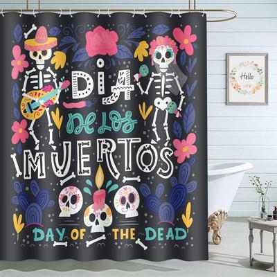 Skull Flower Shower Curtain Halloween Dia De Los Muertos Day of The Dead Bathroom Curtains Set Home Waterproof Polyester Fabric