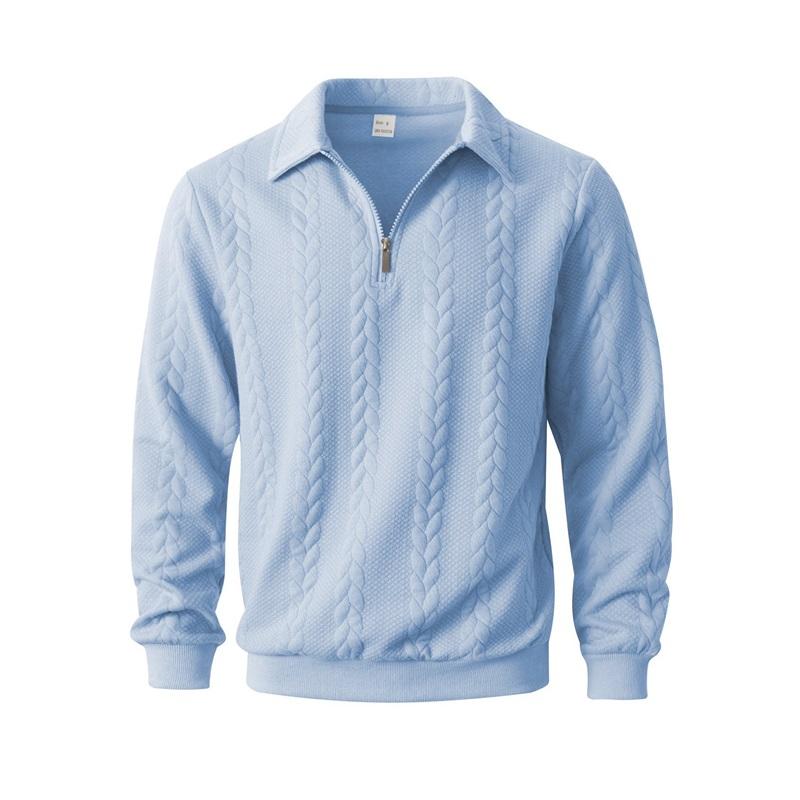 Men's Cable Knit Sweater Half Zip Polo Collar Casual Knitted Top