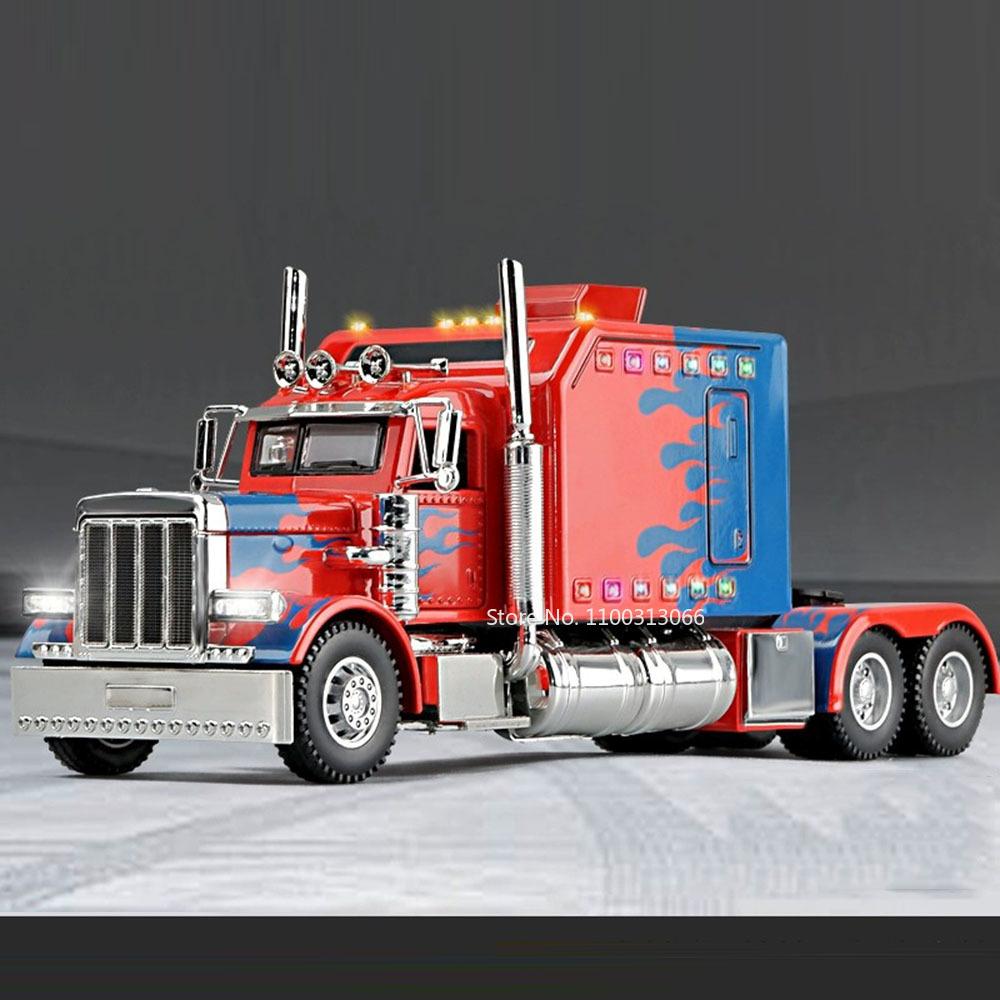 1:24 Peterbilt 389 Toys Alloy Cars Diecast Models with Light Music Pull Back Vehicle 3 Doors Opened Miniature Car for Boys Gifts