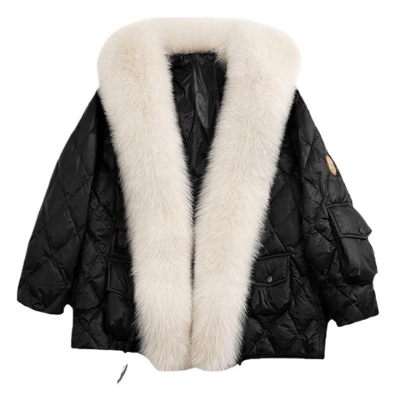 New Navy collar fur imitation fox hair long down cotton jacket women's winter tide