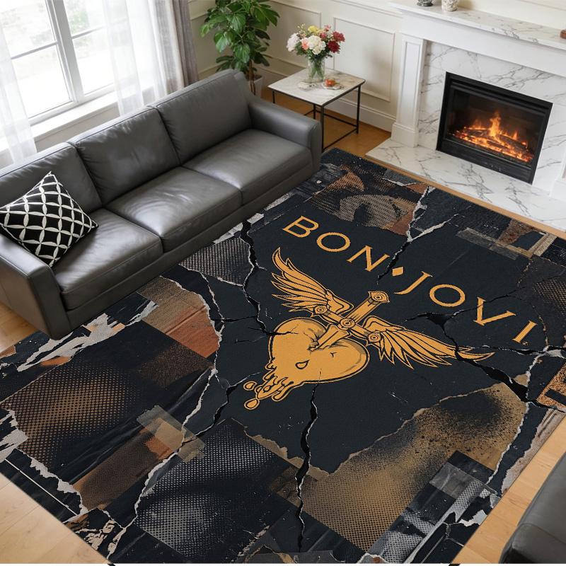 Bon Jovi Print Crystal Velvet Plush Rug Wear?Resistant Anti?Slip Floor Mat For Indoor Household Decoration