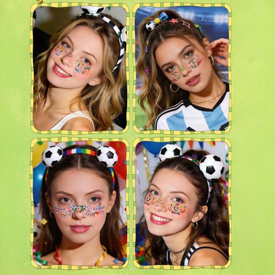 5Pcs Soccer Face Stickers for World Mug, Football Fan Temporary Tattoos, Waterproof Cheering Body Art Decals for Game Day
