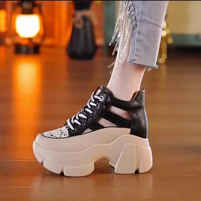 Fashion Hollow Summer Sandals Wedge Heels Sneakers Women High Platform Beach Flip Flops Casual Breathable Walking vulcanized shoes