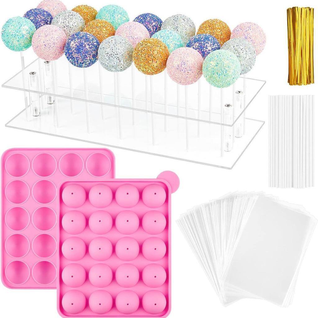 303 Piece Cake Pop Lollipop Making Kit Includes Silicone Mold Sticks Wrapping Bags Display Stand and Sealing Clips for DIY Chocolate Candy Dessert