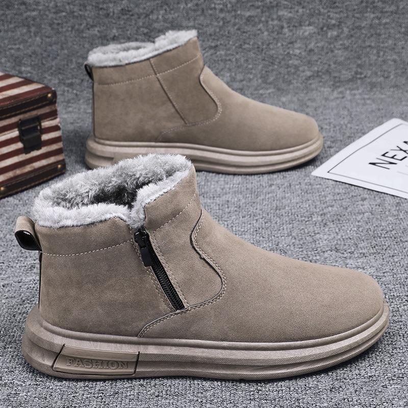 Men's Winter Warm-Lined Thickened Casual Outdoor Snow Boots, Fashionable Cold-Weather Footwear.