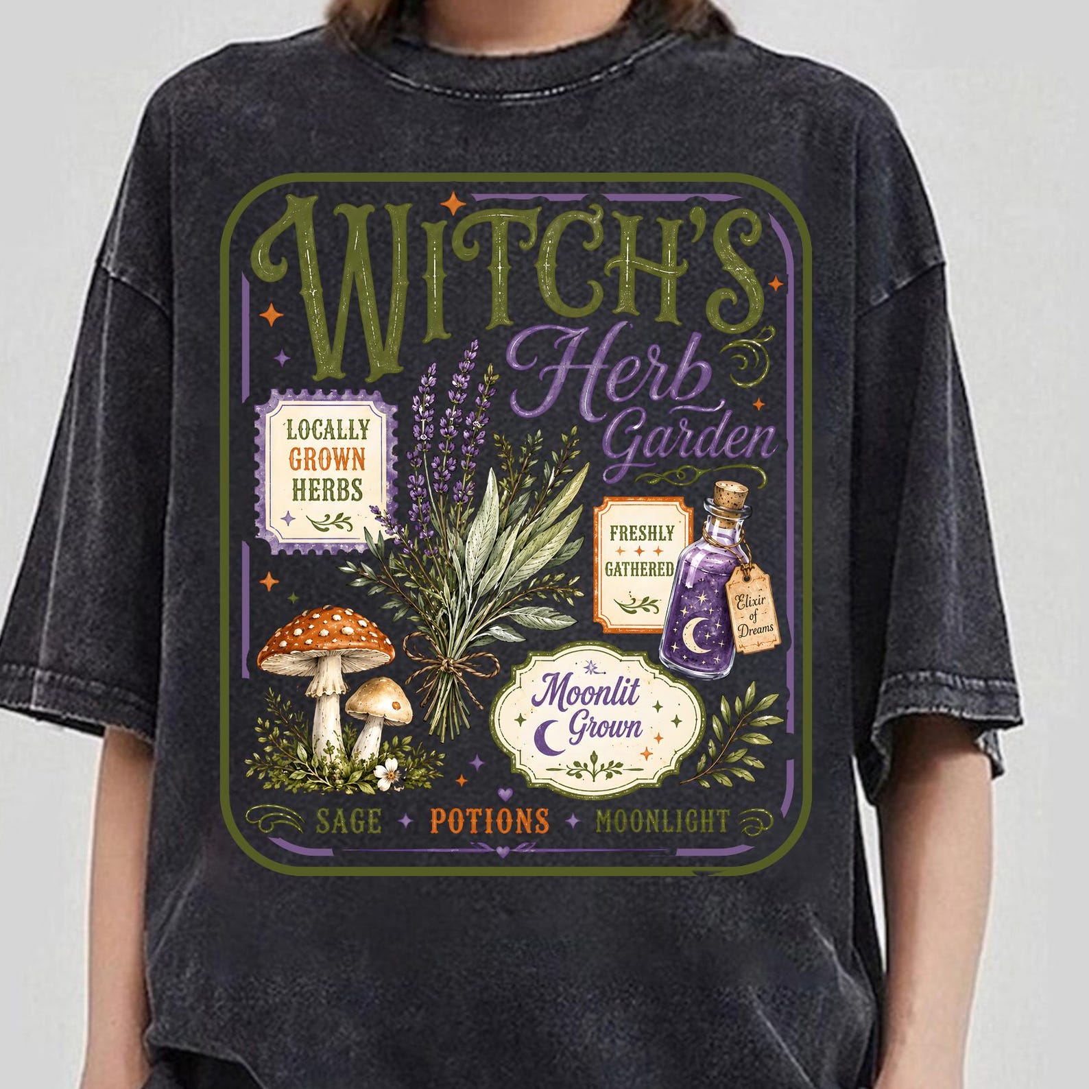 Halloween Herbs Potions Shirt, Retro Witch s Herb Garden Tee, Whimsy Witch Halloween Tee, Fall Halloween Mushroom Plant Lover Gift S