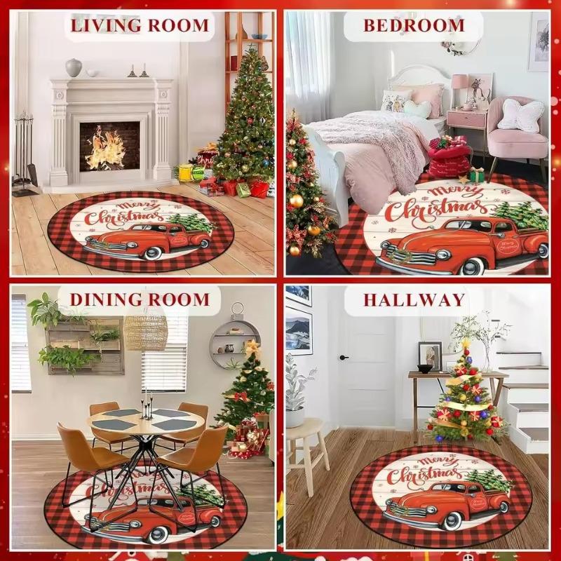 Living Room Halloween Black Cat 3D Illusion Round Rug Maple Leaves Spooky Heavy Duty Bedroom Entryway Floor Carpet 2d flat