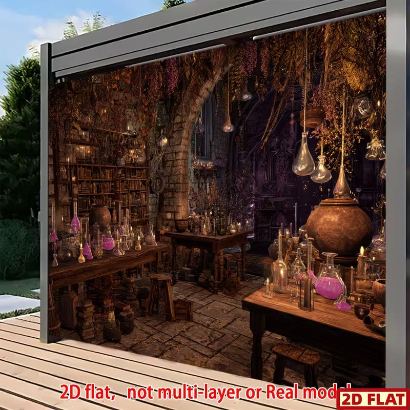 2D Hexe Alchemie Labor Bücherregal Trankflasche Fotografie Hintergrund