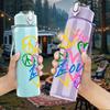 1PC Hope Love Peace Colorful Letter Print 750ml Color Plastic Sports Water Bottle Leakproof Flip Straw Lid Suitable for Sports Office Home Use