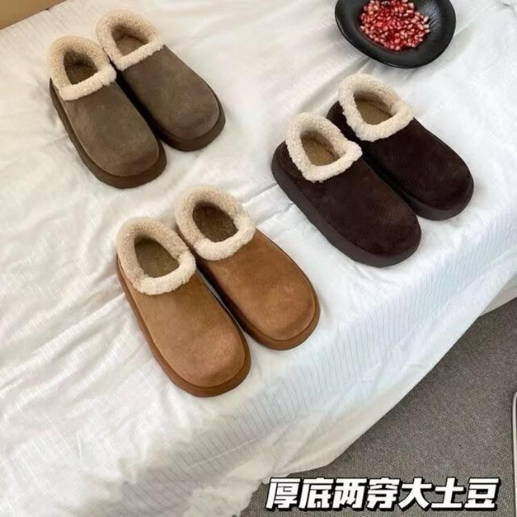 Retro velvet small potato snow boots women's 2025 winter new one-pedal platform Boken shoes fluffy cotton shoes