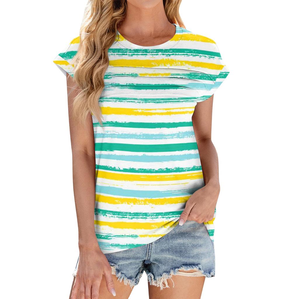 Women's Fashion Casual Basic Striped Textured Round Neck T-shirt Vest Top