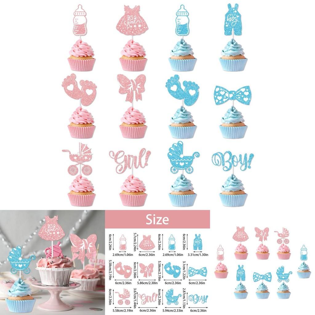 Kids Birthday Party Cake Flags With Gold Glitter Paper For Celebration Scene Decor