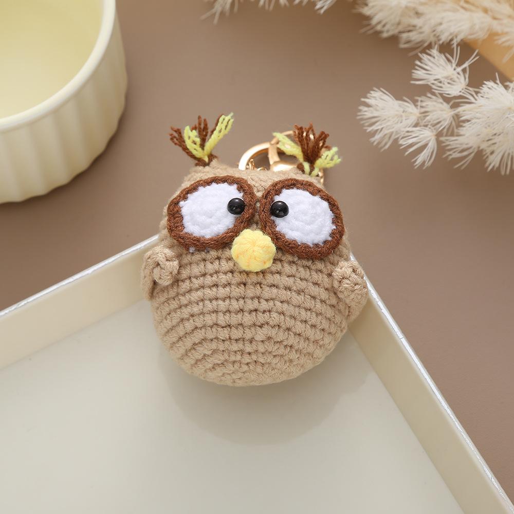 New Cartoon Owl Crochet Woolen Keychain Bag Car Keychain Charm Cute Woven Pendant