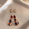 Retro Wine Red Heart Pearl Stud Earring for Women Charm Geometric Square Korea Earring Wedding Bride Jewelry Accessories Gift