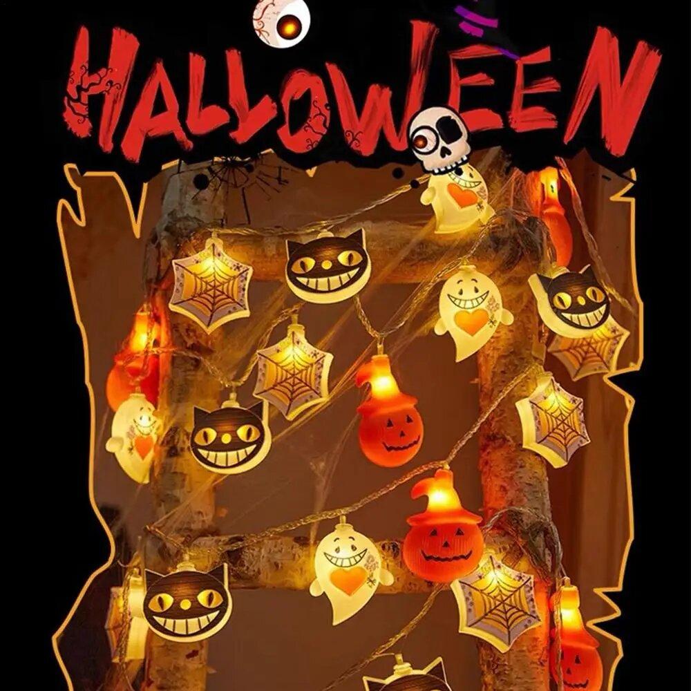 1PC Halloween LED String Lights Spider Web Ghost Pumpkin Festival Decoration Lamp Atmosphere Lighting For Holiday Home Decor