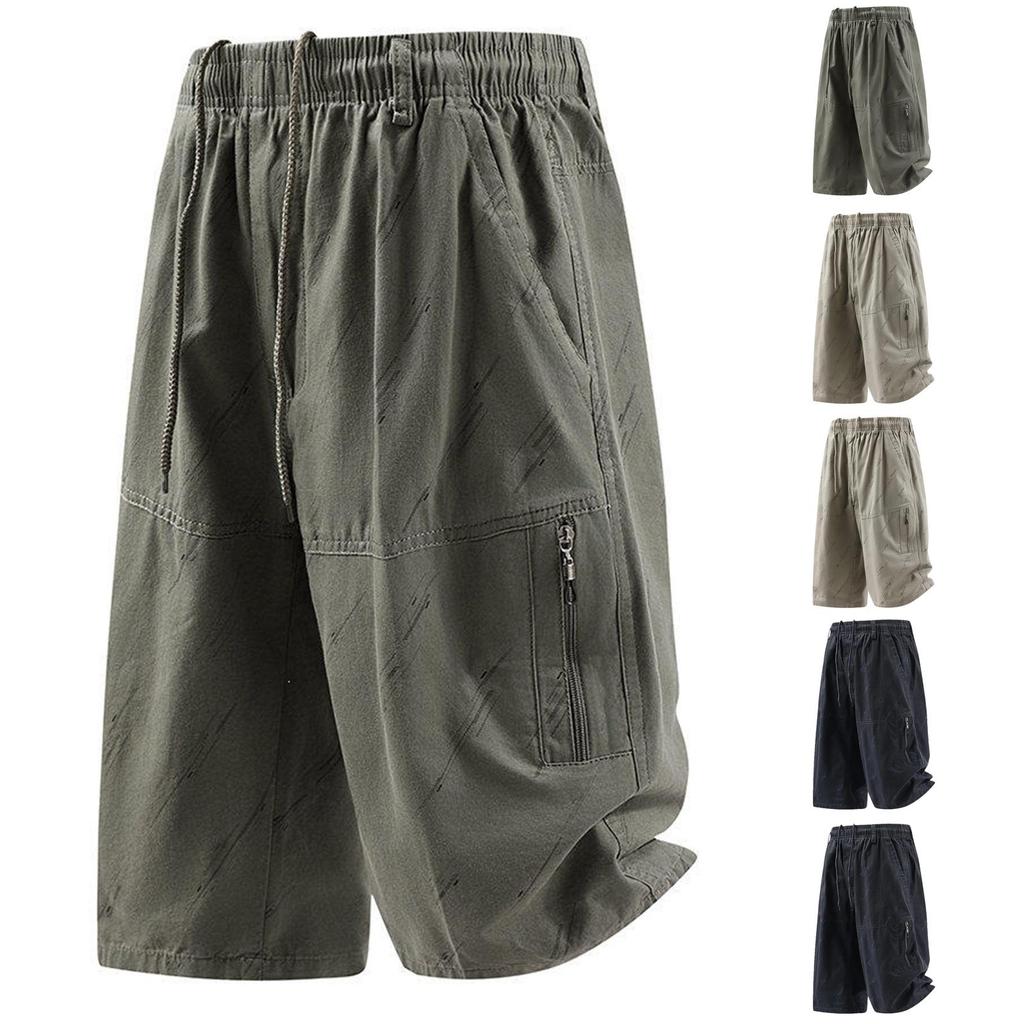 Men’s Loose Fit Cargo Shorts with Elastic Waistband and Zipper Pocket Suitable for Outdoor and Casual Activities